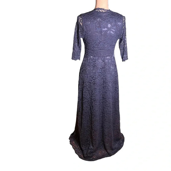 Kiyonna Maria Womens Navy Lace Evening Gown 3/4 Sleeve Scallop Full Length S - Picture 9 of 13